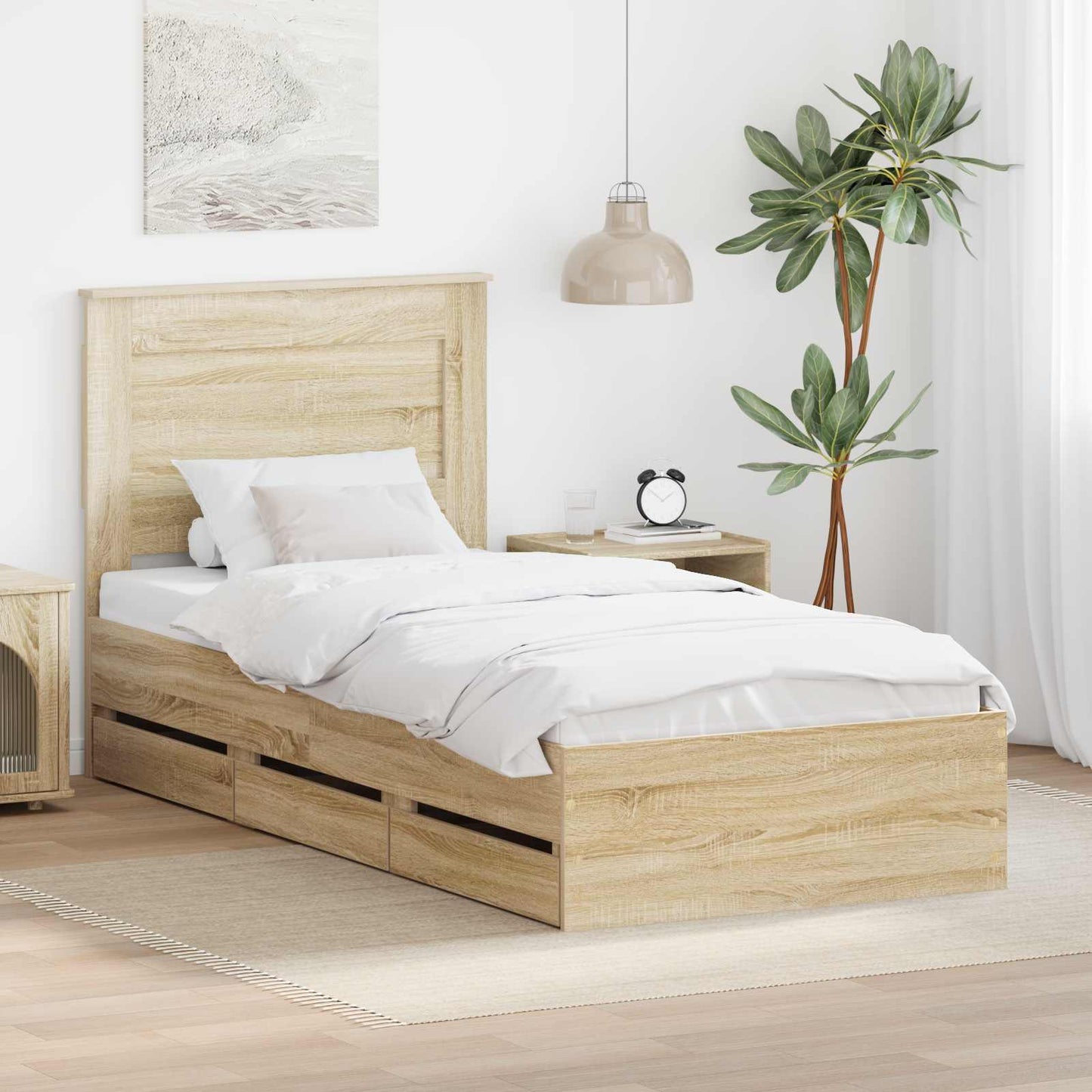 vidaXL Bed Frame with Drawer Sonoma Oak 100 x 200 cm Engineer Wood