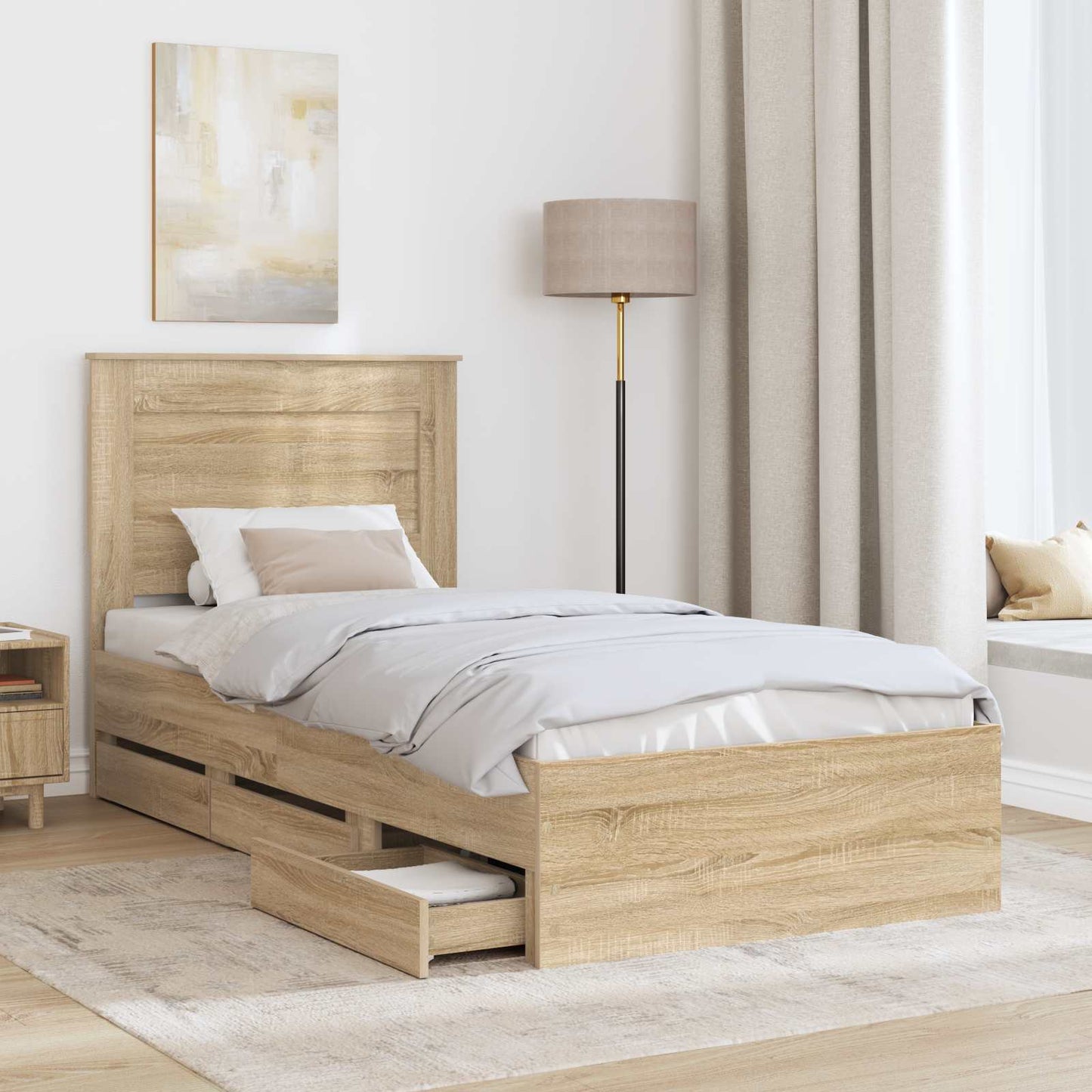 vidaXL Bed Frame with Drawer Sonoma Oak 100 x 200 cm Engineer Wood