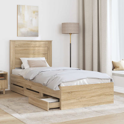 vidaXL Bed Frame with Drawer Sonoma Oak 100 x 200 cm Engineer Wood