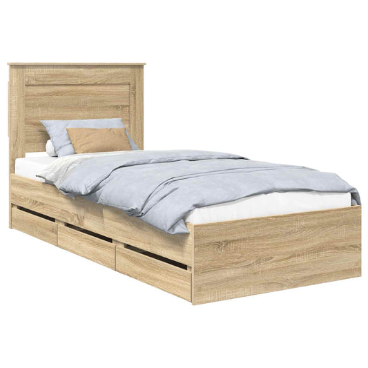 vidaXL Bed Frame with Drawer Sonoma Oak 100 x 200 cm Engineer Wood