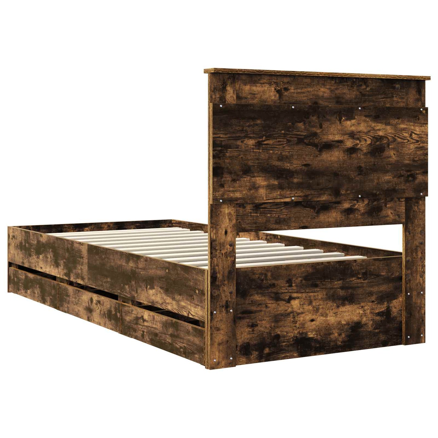 vidaXL Bed Frame with Drawer Smoked Oak 100 x 200 cm Engineer Wood