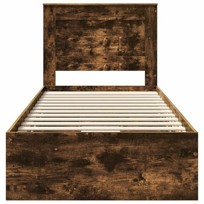 vidaXL Bed Frame with Drawer Smoked Oak 100 x 200 cm Engineer Wood