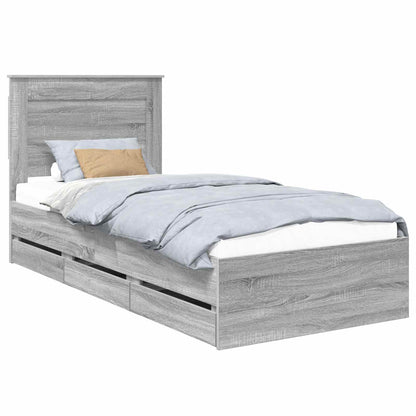vidaXL Bed Frame with Drawer Grey Sonoma 100 x 200 cm Engineer Wood