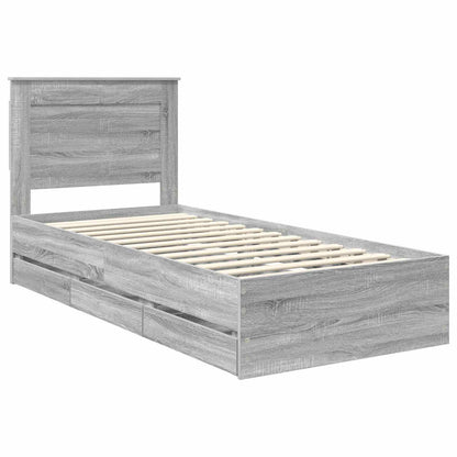 vidaXL Bed Frame with Drawer Grey Sonoma 100 x 200 cm Engineer Wood