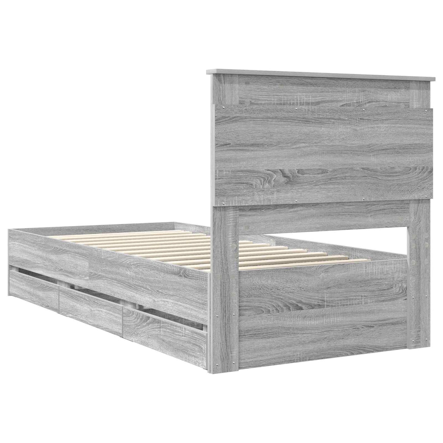 vidaXL Bed Frame with Drawer Grey Sonoma 100 x 200 cm Engineer Wood