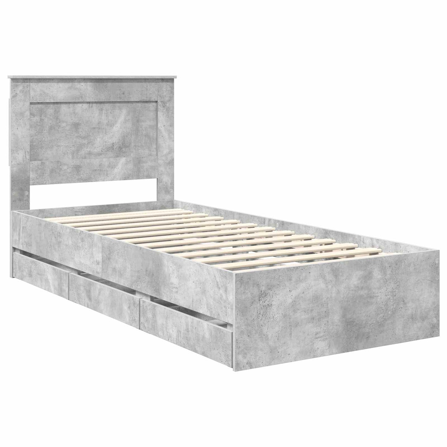 vidaXL Bed Frame with Drawer Concrete Grey 90 x 190 cm Engineer Wood