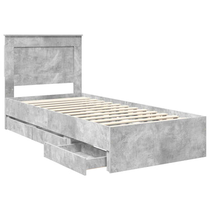 vidaXL Bed Frame with Drawer Concrete Grey 90 x 190 cm Engineer Wood