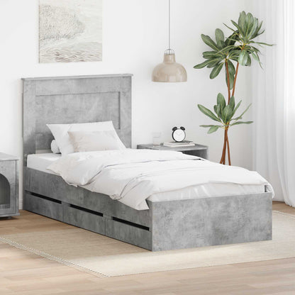 vidaXL Bed Frame with Drawer Concrete Grey 90 x 200 cm Engineer Wood