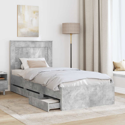 vidaXL Bed Frame with Drawer Concrete Grey 90 x 200 cm Engineer Wood