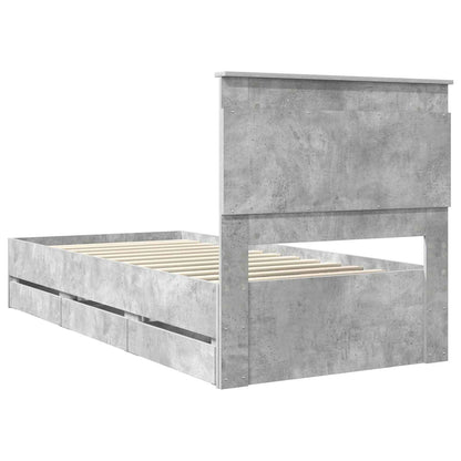 vidaXL Bed Frame with Drawer Concrete Grey 90 x 200 cm Engineer Wood