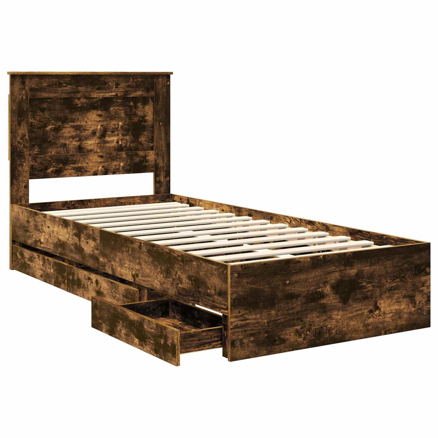 vidaXL Bed Frame with Drawer Smoked Oak 90 x 200 cm Engineer Wood