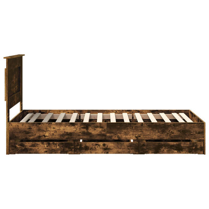 vidaXL Bed Frame with Drawer Smoked Oak 75 x 190 cm Engineer Wood