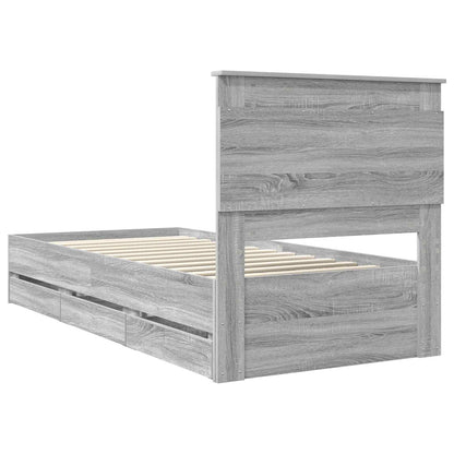 vidaXL Bed Frame with Drawer Grey Sonoma 75 x 190 cm Engineer Wood