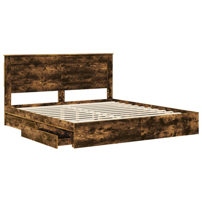 vidaXL Storage Bed with Drawer Smoked Oak 180 x 200 cm Engineered Wood