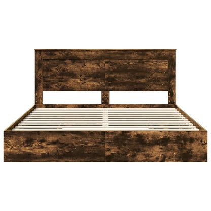 vidaXL Storage Bed with Drawer Smoked Oak 180 x 200 cm Engineered Wood