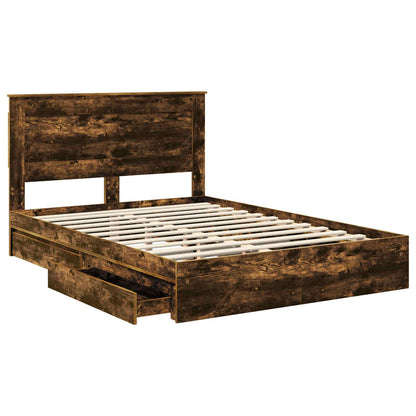 vidaXL Storage Bed with Drawer Smoked Oak 160 x 200 cm Engineered Wood