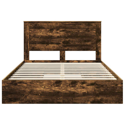 vidaXL Storage Bed with Drawer Smoked Oak 160 x 200 cm Engineered Wood
