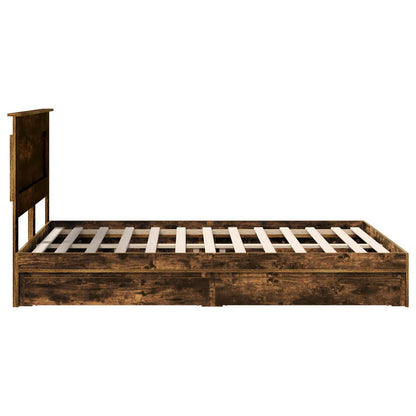 vidaXL Storage Bed with Drawer Smoked Oak 160 x 200 cm Engineered Wood