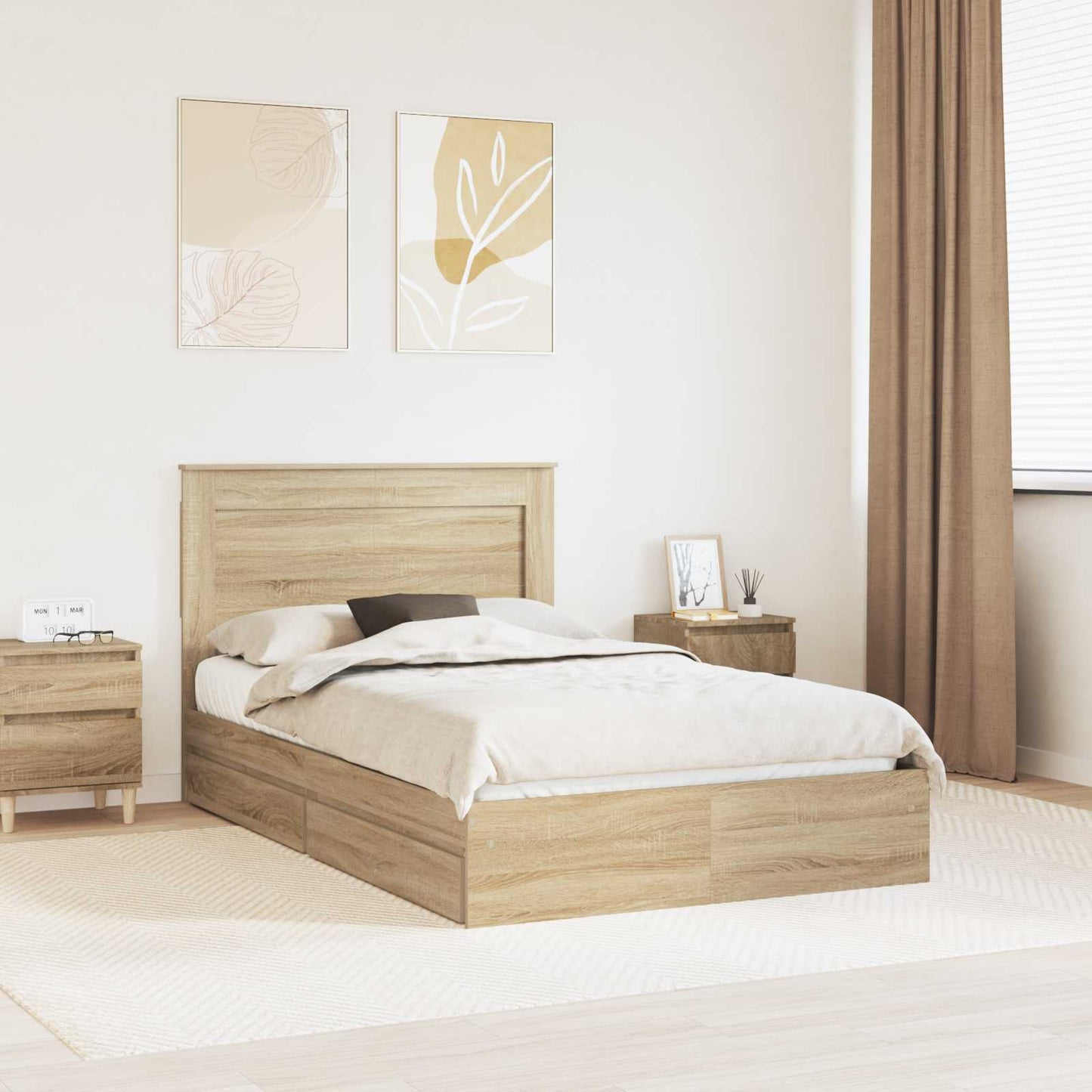 vidaXL Storage Bed with Drawer Sonoma Oak 135 x 190 cm Engineered Wood
