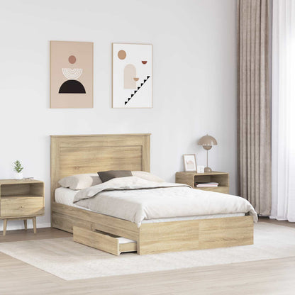 vidaXL Storage Bed with Drawer Sonoma Oak 135 x 190 cm Engineered Wood