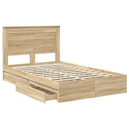vidaXL Storage Bed with Drawer Sonoma Oak 135 x 190 cm Engineered Wood