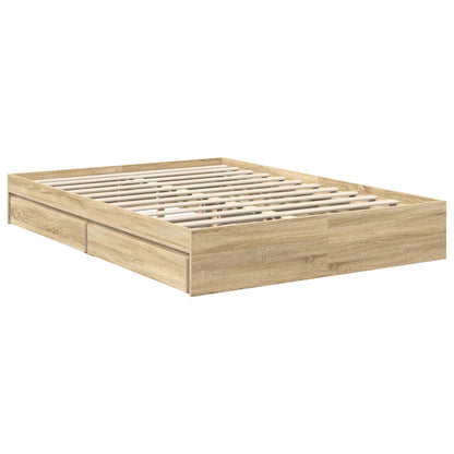 vidaXL Storage Bed with Drawer Sonoma Oak 135 x 190 cm Engineered Wood