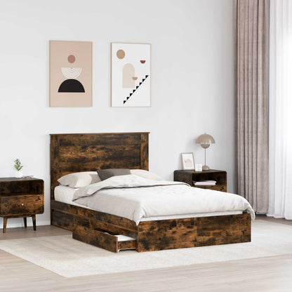 vidaXL Storage Bed with Drawer Smoked Oak 135 x 190 cm Engineered Wood