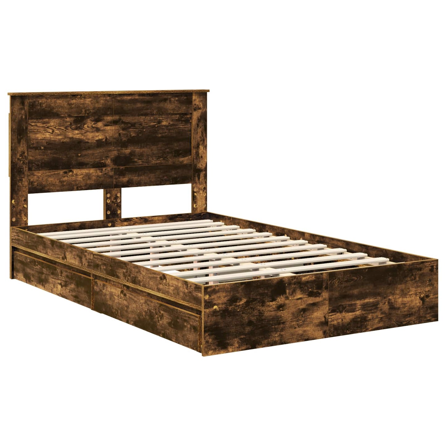vidaXL Storage Bed with Drawer Smoked Oak 135 x 190 cm Engineered Wood