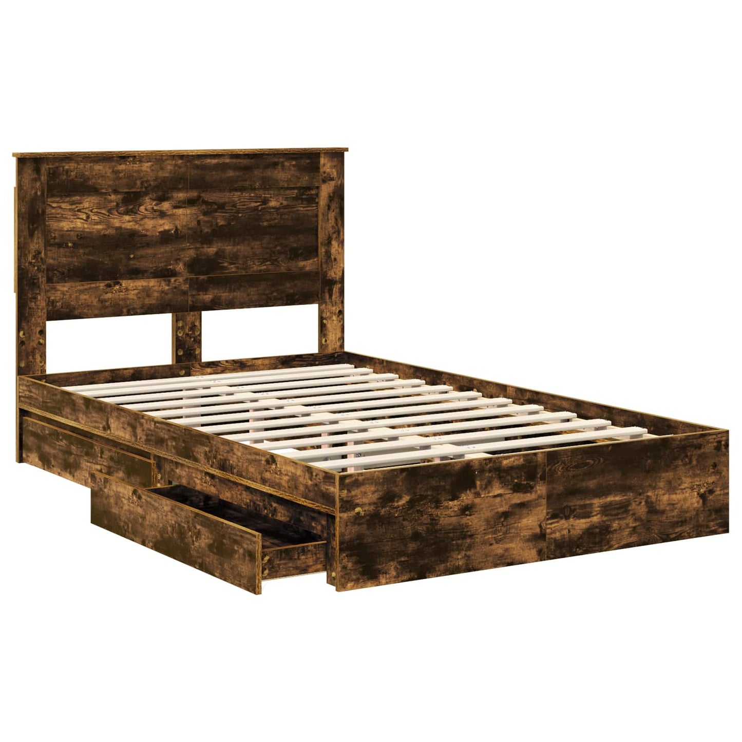 vidaXL Storage Bed with Drawer Smoked Oak 135 x 190 cm Engineered Wood