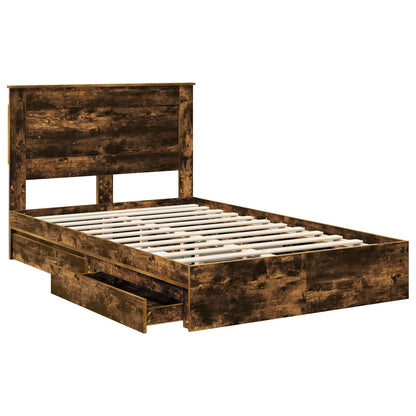 vidaXL Storage Bed with Drawer Smoked Oak 135 x 190 cm Engineered Wood
