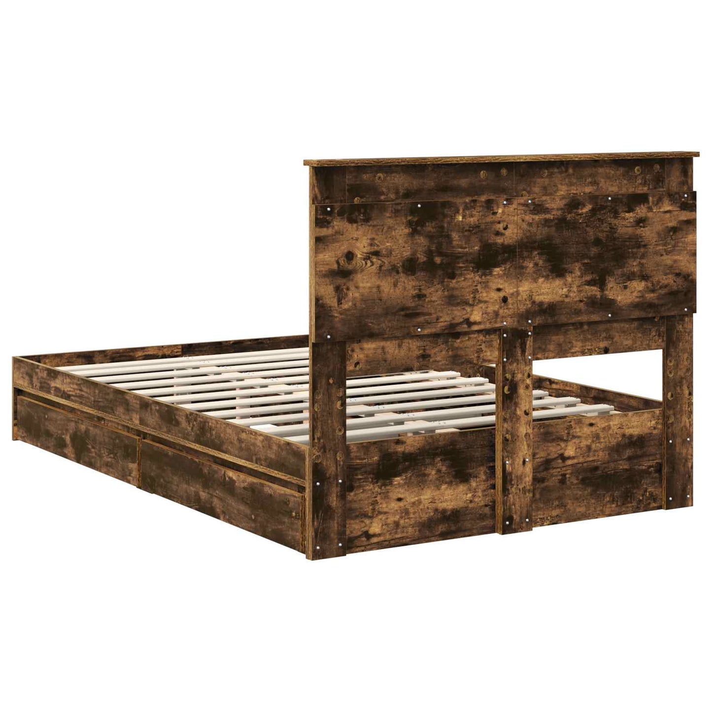 vidaXL Storage Bed with Drawer Smoked Oak 135 x 190 cm Engineered Wood