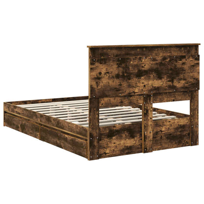 vidaXL Storage Bed with Drawer Smoked Oak 135 x 190 cm Engineered Wood