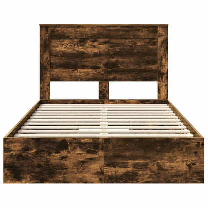 vidaXL Storage Bed with Drawer Smoked Oak 135 x 190 cm Engineered Wood