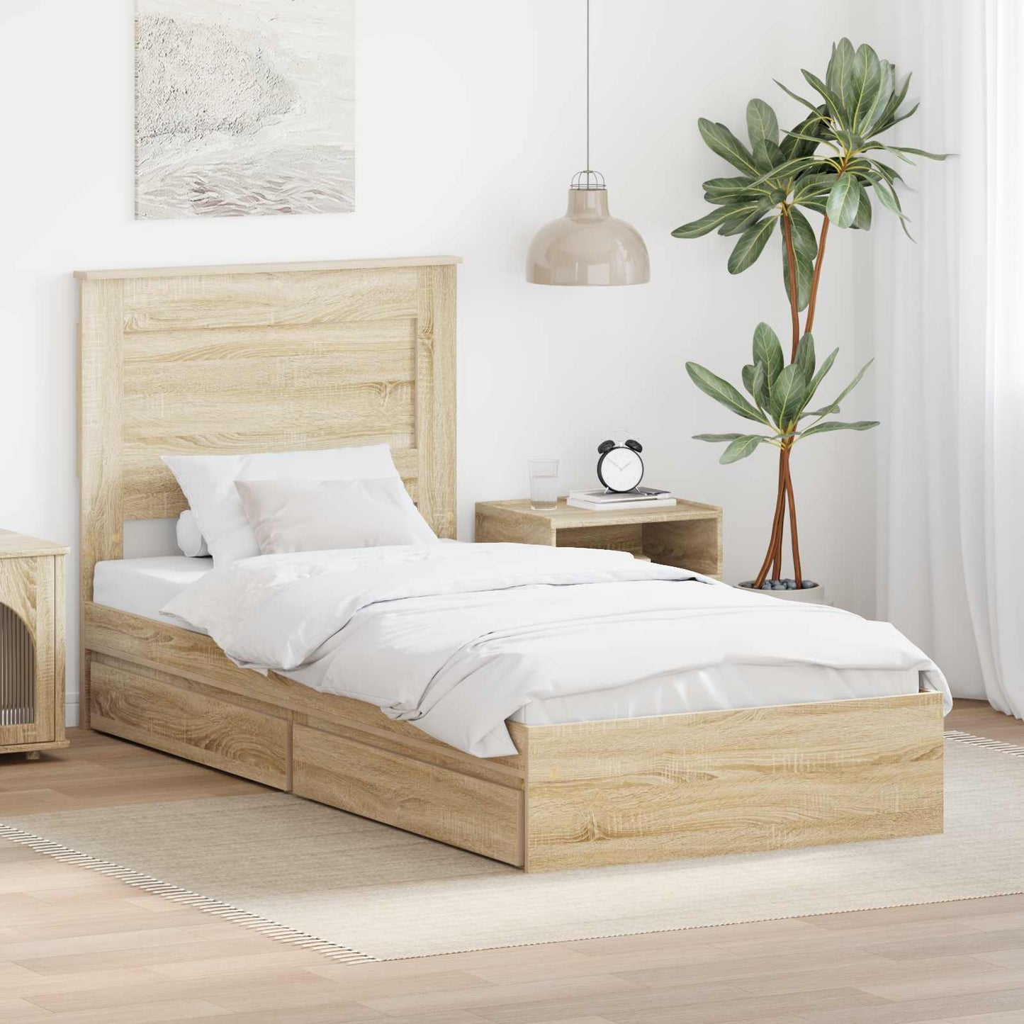 vidaXL Storage Bed with Drawer Sonoma Oak 100 x 200 cm Engineered Wood