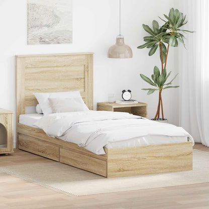 vidaXL Storage Bed with Drawer Sonoma Oak 100 x 200 cm Engineered Wood
