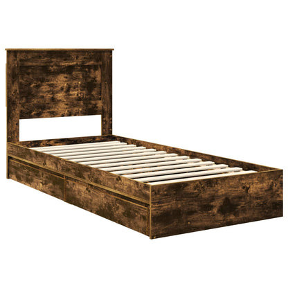 vidaXL Storage Bed with Drawer Smoked Oak 100 x 200 cm Engineered Wood