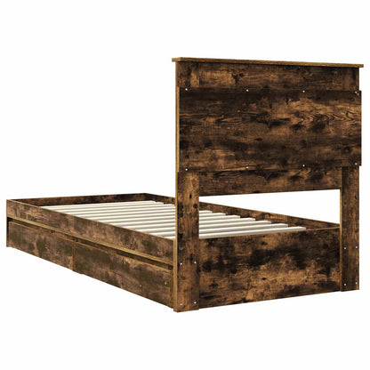 vidaXL Storage Bed with Drawer Smoked Oak 100 x 200 cm Engineered Wood