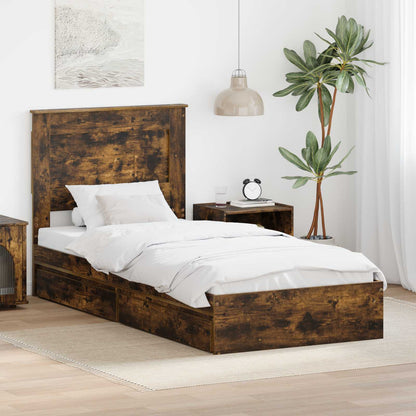 vidaXL Storage Bed with Drawer Smoked Oak 90 x 190 cm Engineered Wood