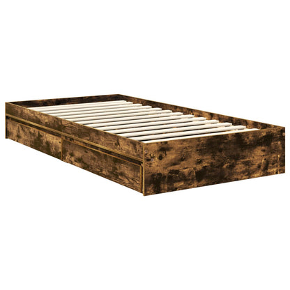 vidaXL Storage Bed with Drawer Smoked Oak 90 x 190 cm Engineered Wood