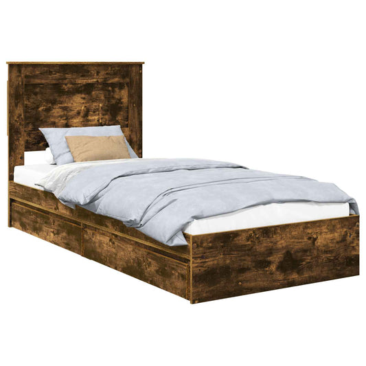 vidaXL Storage Bed with Drawer Smoked Oak 90 x 200 cm Engineered Wood
