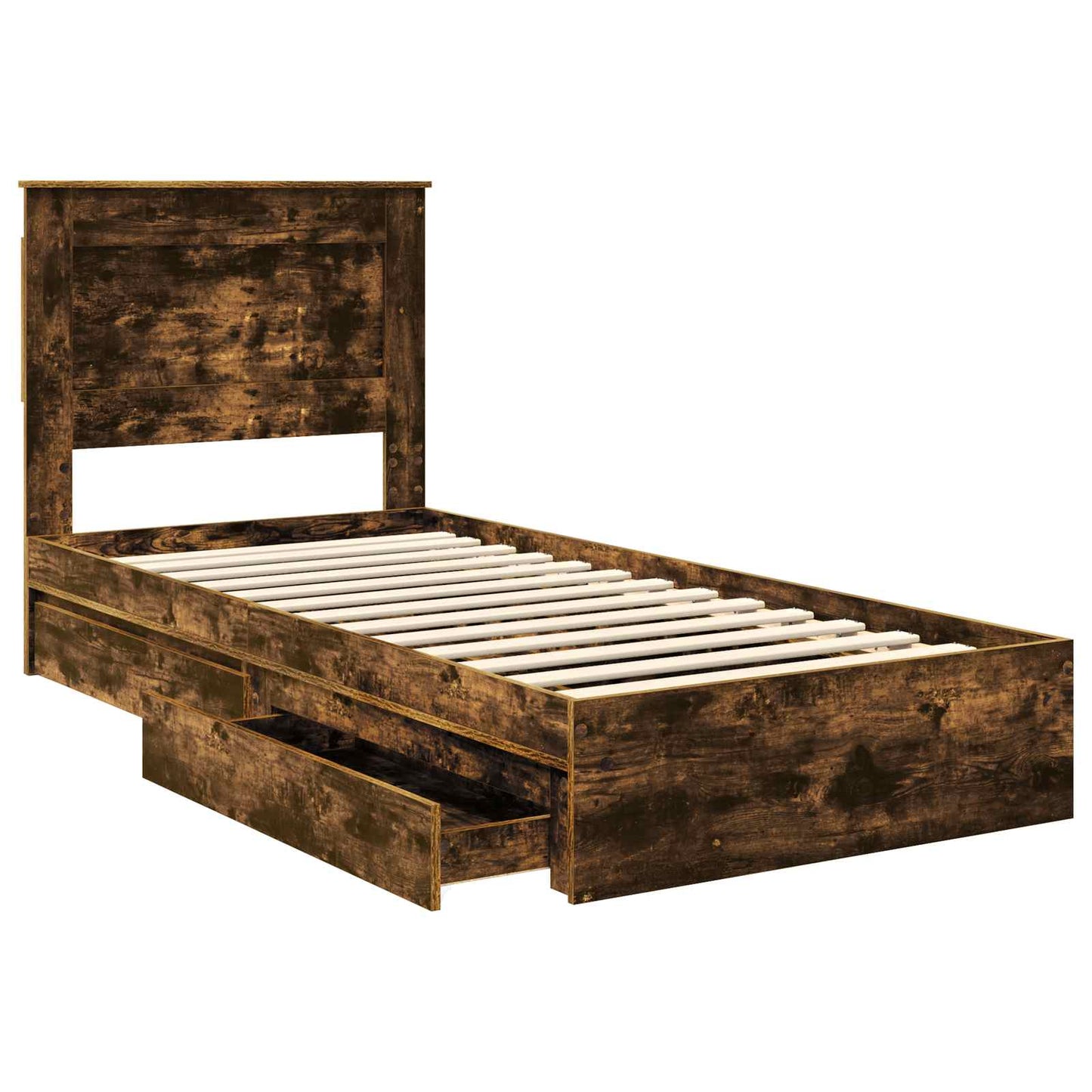 vidaXL Storage Bed with Drawer Smoked Oak 90 x 200 cm Engineered Wood