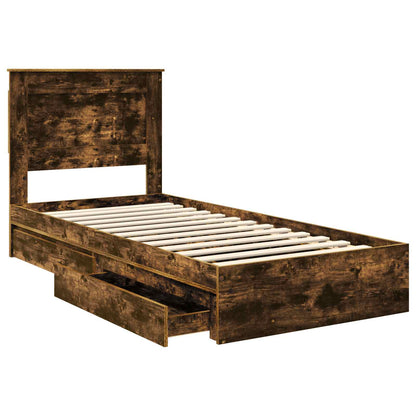 vidaXL Storage Bed with Drawer Smoked Oak 90 x 200 cm Engineered Wood