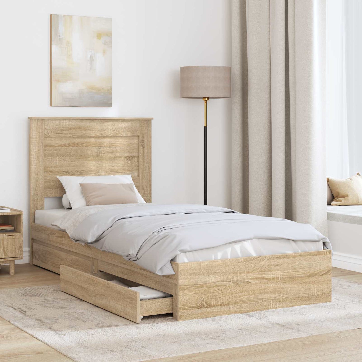 vidaXL Storage Bed with Drawer Sonoma Oak 75 x 190 cm Engineered Wood