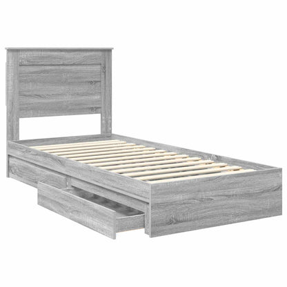 vidaXL Storage Bed with Drawer Grey Sonoma 75 x 190 cm Engineered Wood