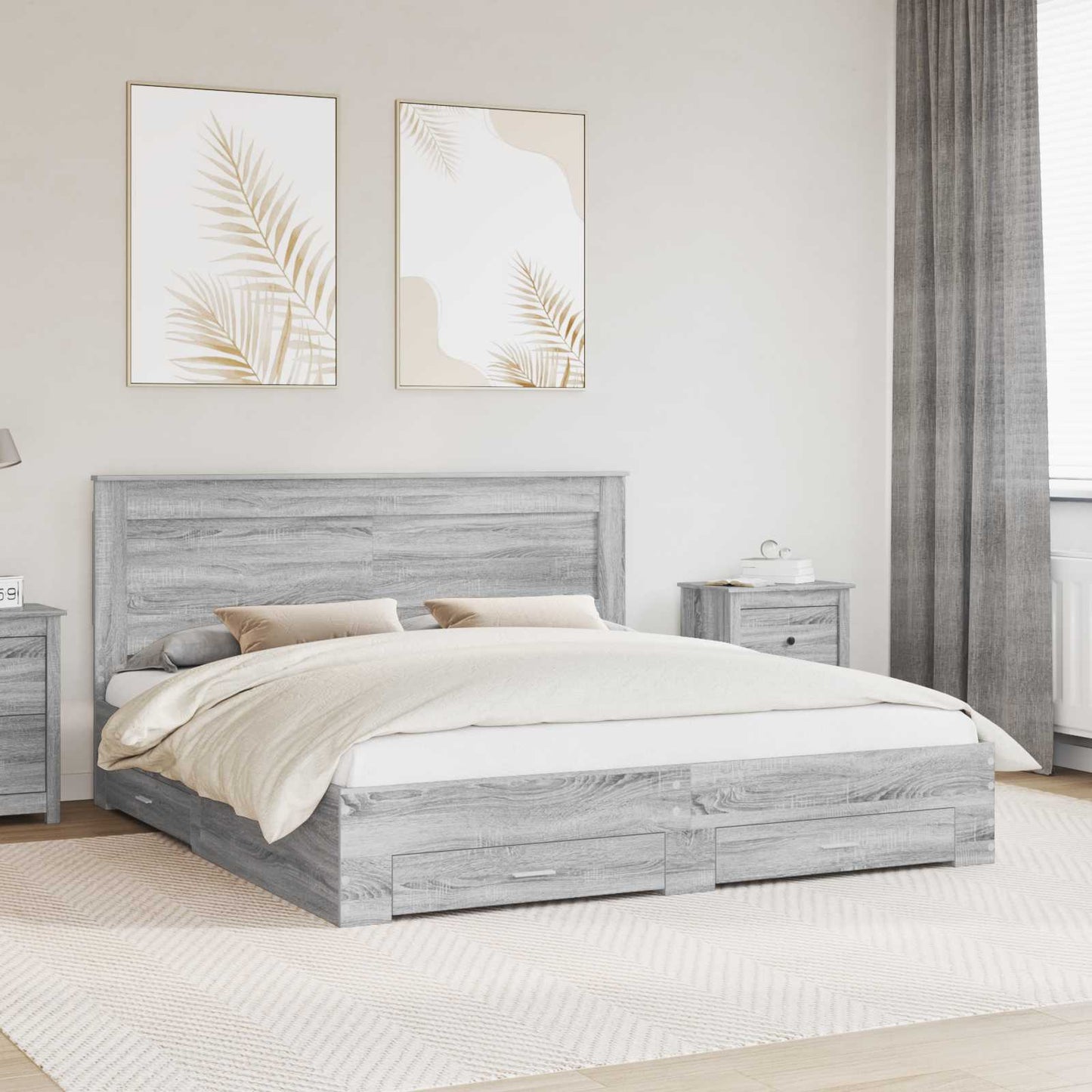 vidaXL Bed Frame with Drawer with Headboard Manual Engineered Wood