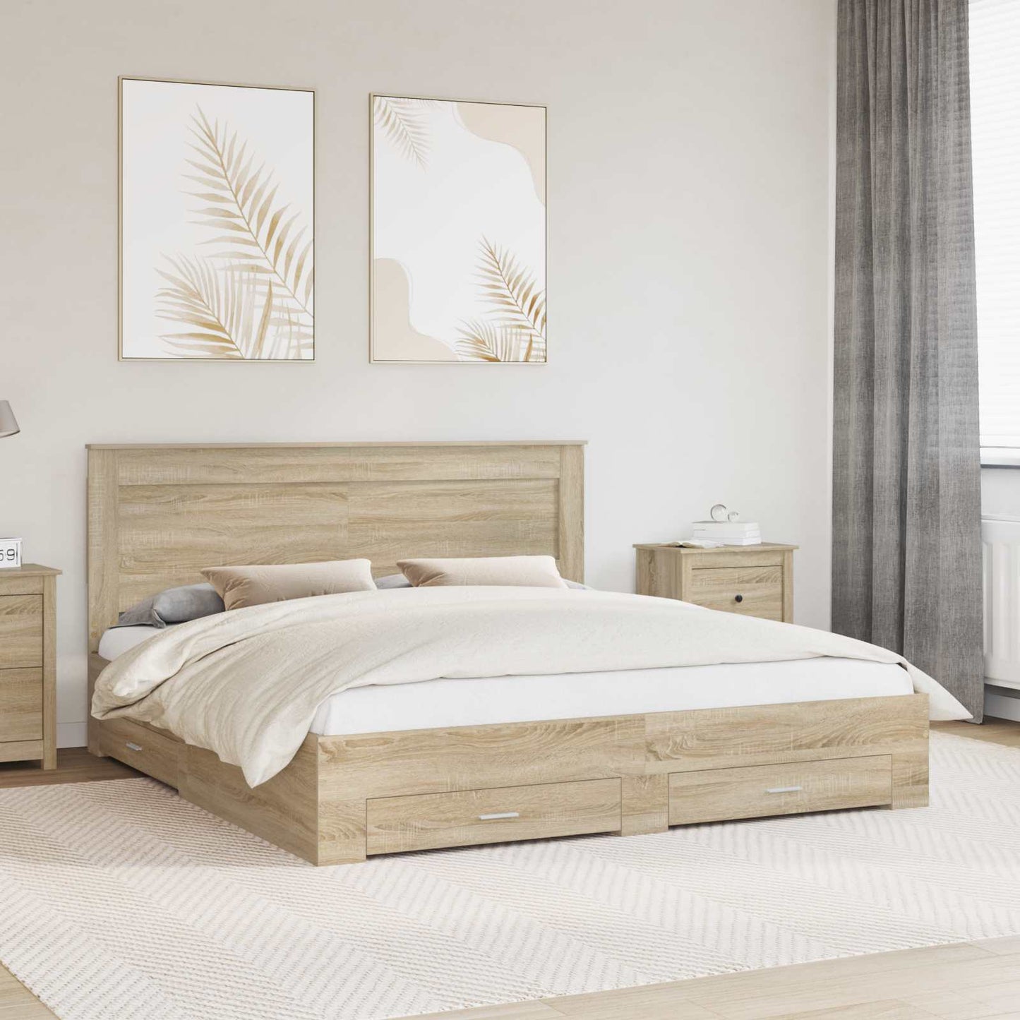 vidaXL Bed Frame with Drawer with Headboard Manual Engineered Wood