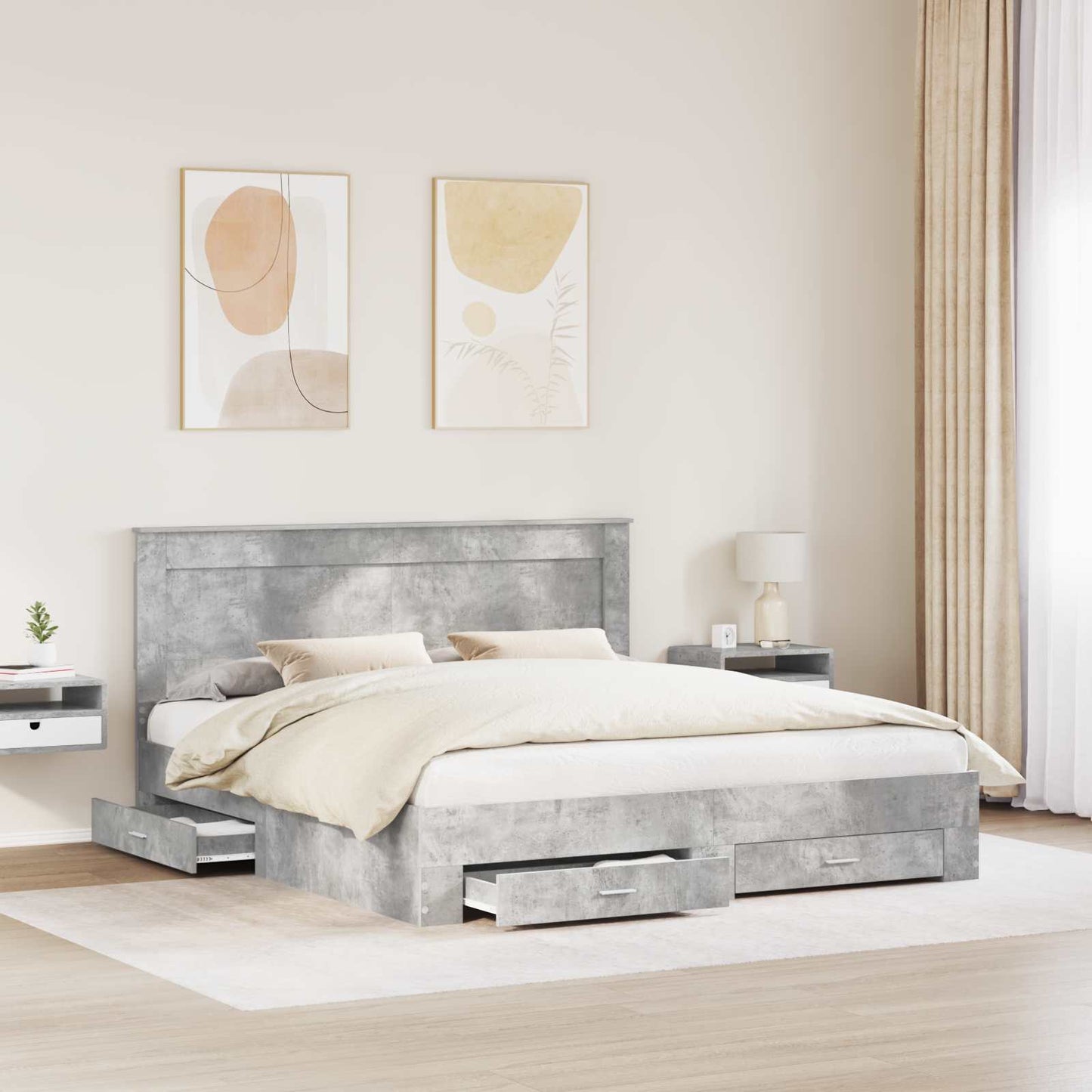 vidaXL Bed Frame Concrete Grey 180 x 200 cm Engineered Wood