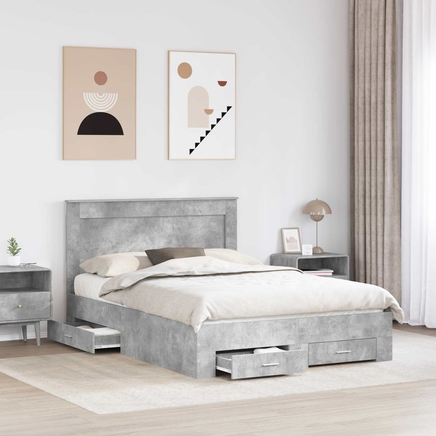 vidaXL Bed Frame with Drawer with Headboard Manual Engineered Wood