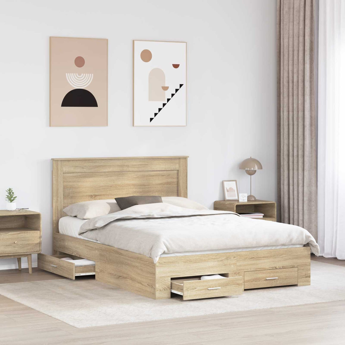 vidaXL Bed Frame with Drawer with Headboard Manual Engineered Wood