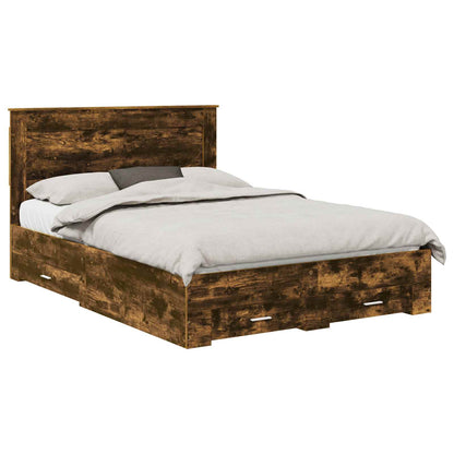 vidaXL Bed Frame with Drawer Smoked Oak 140 x 190 cm Engineered Wood